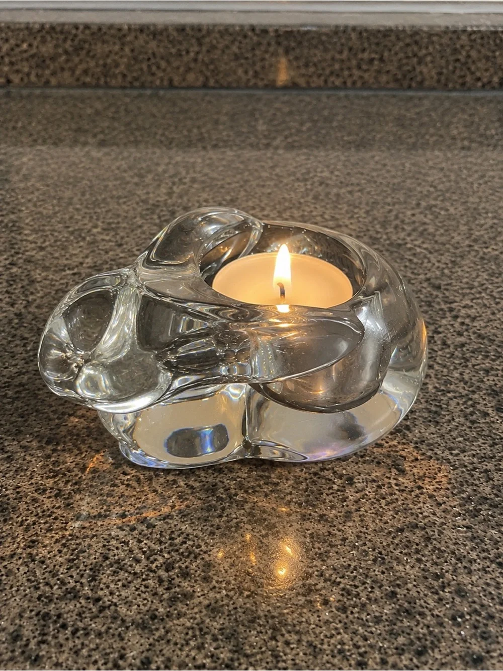 Vintage Heavy Clear Art Glass Votive Candle Holder | Sculptural Glass Tea Light